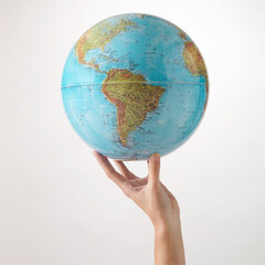 earth globe in hand with white background in studio
