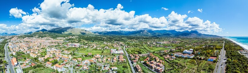 Panorama of Scalea from a drone, Cosenza, Calabria, Italy