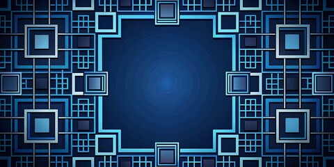 Abstract Geometric Pattern with Interconnected Blue Squares on a Deep Blue Background