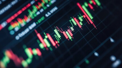 Close-up of Stock Market Chart with Candlestick Graphs Displaying Financial Data and Market Trends