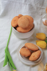 Mini castella cake, Traditional Thai egg cake or Khanom Khai made with egg and sugar, soft dough. Delicious local dessert
