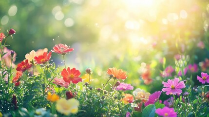 Obraz premium Vibrant Blooming Flowers in a Lush Garden