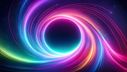Glowing neon colors grainy background pink blue purple green glowing circle swirl radiant banner poster backdrop design