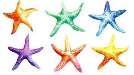 colorful watercolor starfish on white background