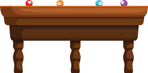 Wooden billiard table with colored balls standing in a row, waiting for players to start the game