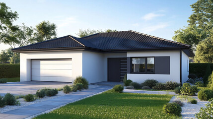 Minimalist beautiful family home with garage. Exterior design.