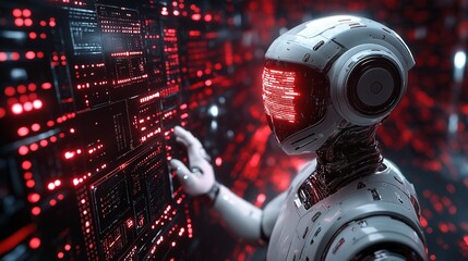 A futuristic robot interacting