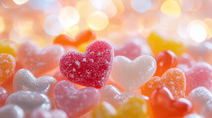 Obraz premium A Colorful Canvas of Heart-Shaped Candies for Romantic Moments