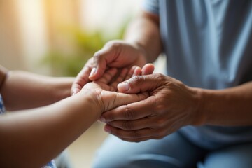 This image captures a close-up of hands giving a soothing and therapeutic massage to another person, emphasizing relaxation and care through human touch in a peaceful setting.