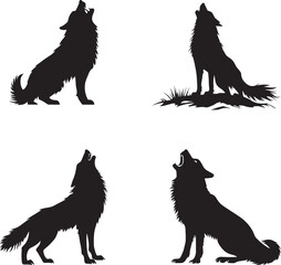 Silhouette of a werewolf howling, set of wolf roaring vector