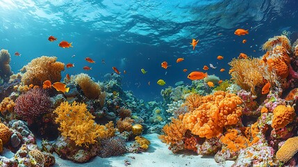 Fototapeta premium Vibrant Coral Reef Underwater Scene with Colorful Fish