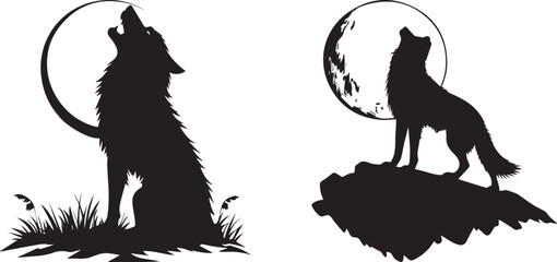 Silhouette of a wolf, werewolf howling at the moon, halloween vector