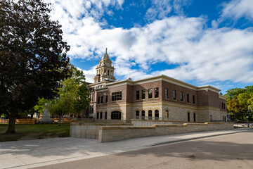 Wide Angle of Ionia County, MI Courthouse with Blue Sky and Clouds