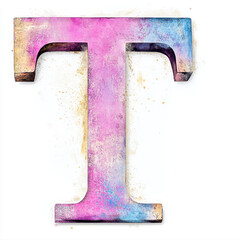 Splattered pastel paint letter T, graffiti style, with a white background