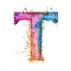 Splattered pastel paint letter T, graffiti style, with a white background
