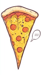 Slice of pepperoni pizza with chat bubble