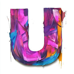 Splattered pastel paint letter U, graffiti style, with a white background