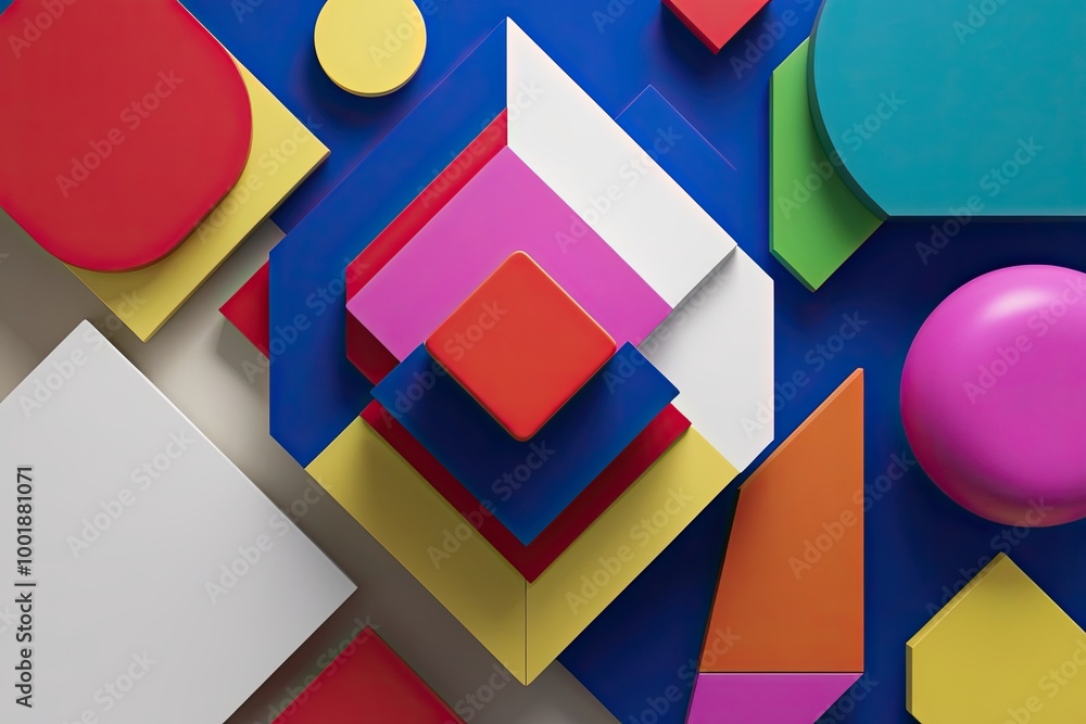 Poster colorful geometric composition in 3d render with abstract shapes