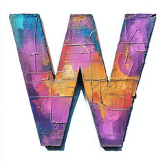 Splattered pastel paint letter W, graffiti style, with a white background