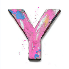 Splattered pastel paint letter Y, graffiti style, with a white background