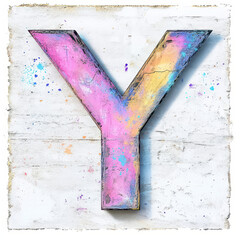 Splattered pastel paint letter Y, graffiti style, with a white background
