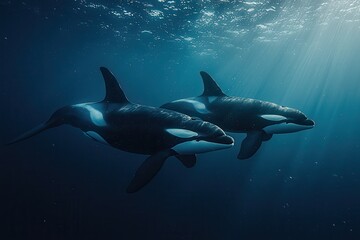 Obraz premium Majestic Orcas Swimming in Ocean Depths