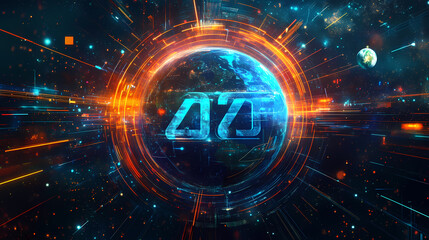 Obraz premium futuristic typography with planet earth and cosmic background. Futuristic Typography. Illustration