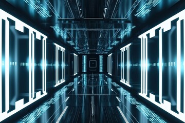 Advanced 3D Sci-Fi Matrix Background with Glowing Technology and Contemporary Design