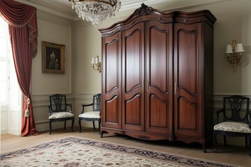 Elegant Vintage Mahogany Wardrobe in Timeless Bedroom Design for Stylish Home Storage
