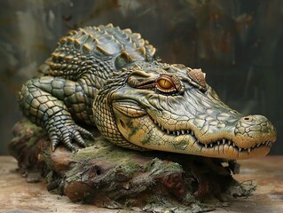 Obraz premium Close-up of a Realistic Crocodile Sculpture