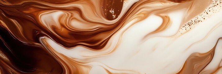 Swirling coffee and milk create a mesmerizing blend of rich colors and textures in an artistic display of fluid motion. Generative AI