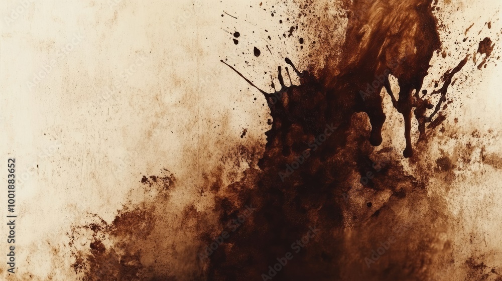 Poster an abstract artistic background showcasing dark coffee stains and splashes on a textured surface ins