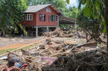 Local houses in Chiang Rai province destroyed by flooding after typhoon Yagi has swept Southeast...