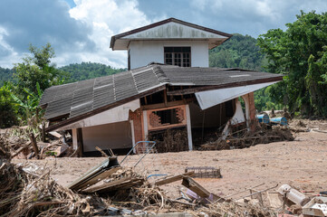 Local houses in Chiang Rai province destroyed by flooding after typhoon Yagi has swept Southeast...