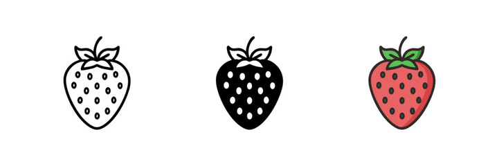 set of Garden strawberry fruit or strawberries flat color vector icons for food apps and websites