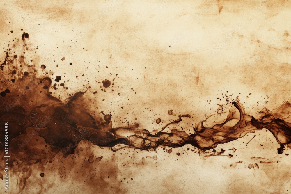 Poster abstract artistic background featuring spilled coffee stains and splashes on a textured canvas, crea