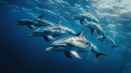 Playful Dolphins Swimming in Crystal Clear Ocean Water