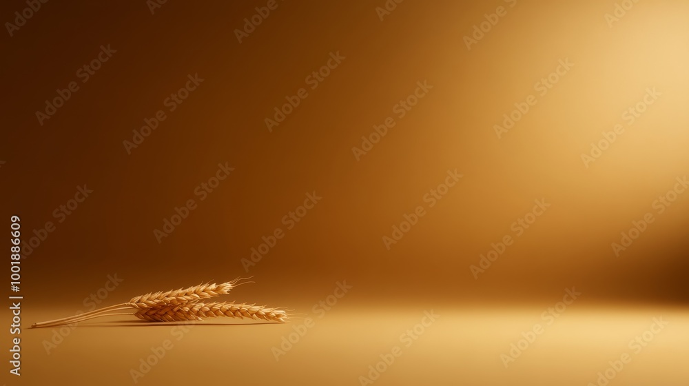 Poster a single strand of wheat rests against a soft, monochromatic gradient background, creating a serene 