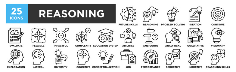 Reasoning icon collection set. Containing design concept, vector, illustration, analysis, business