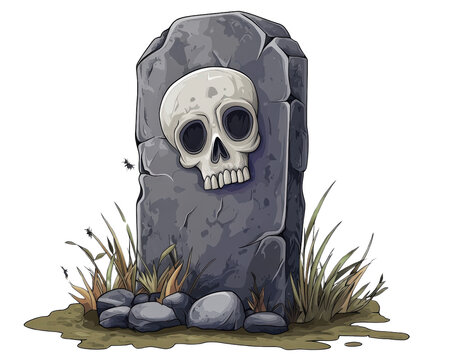 A skull is on top of a stone slab
