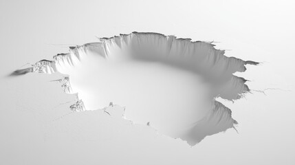 large crater in white surface