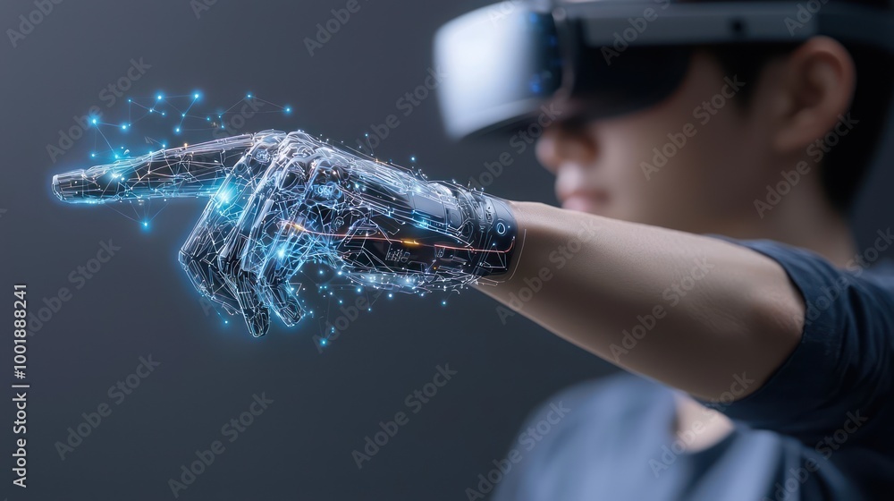 Poster futuristic factory visualization: engineers utilizing vr headsets for high-tech manufacturing proces