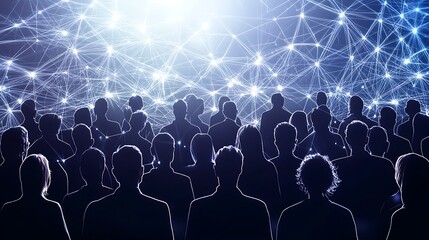 Silhouettes of people with a glowing network above.