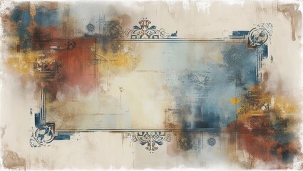 Grunge Background with Ornate Vintage Design and Faded Colors
