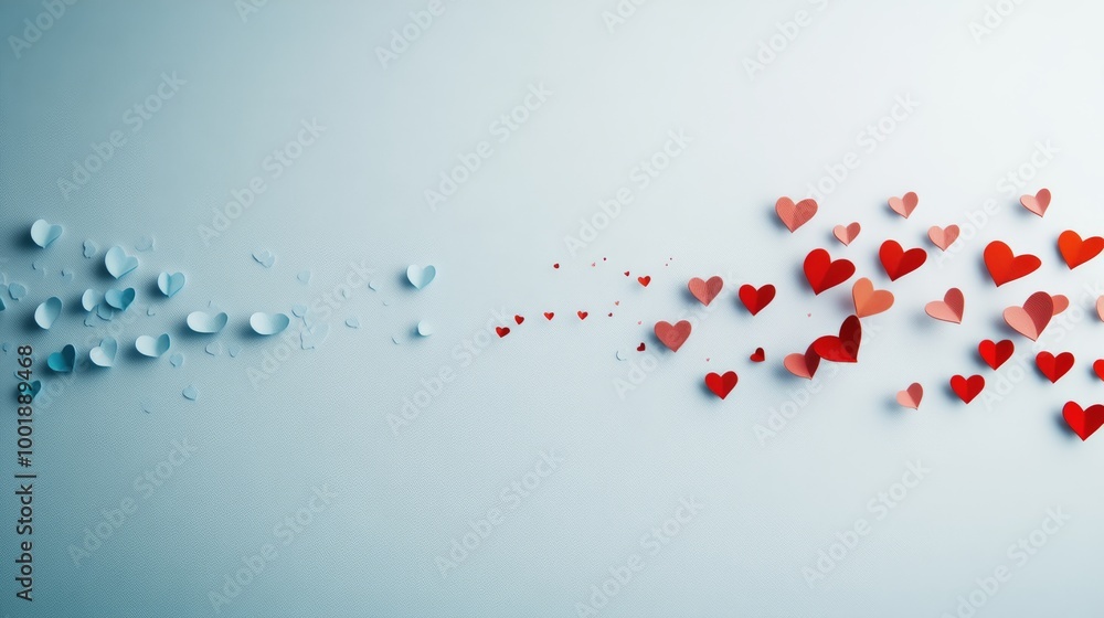 Poster a vibrant arrangement of 3d hearts in different colors and sizes appears to float on a white backgro