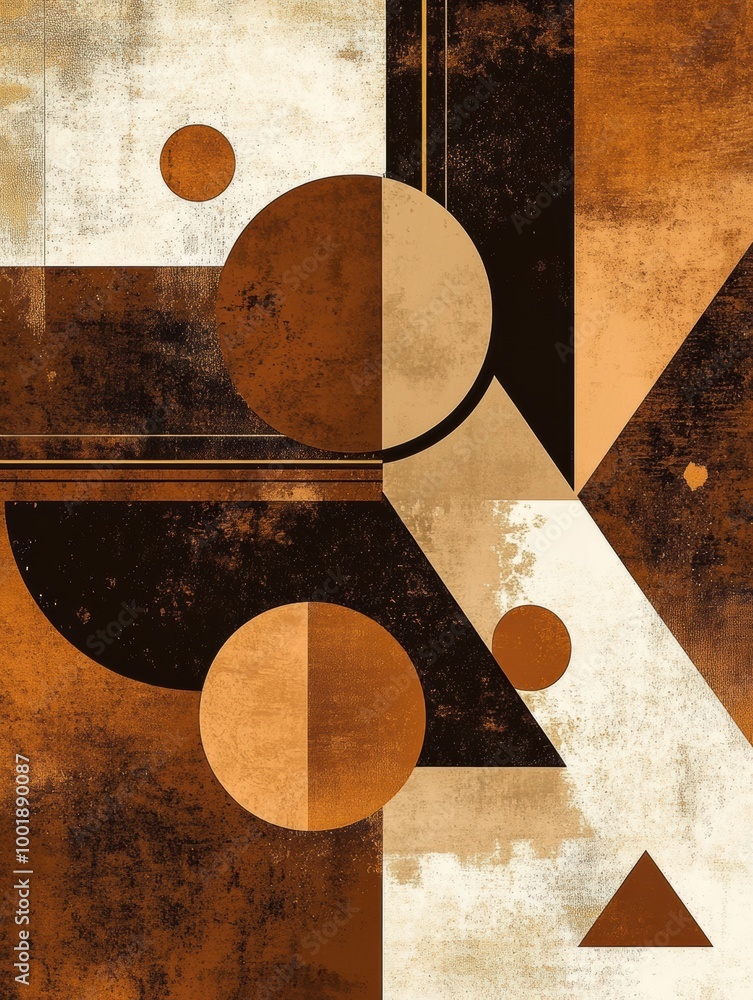 Poster abstract geometric shapes filled with rich coffee textures in a visually striking arrangement showca