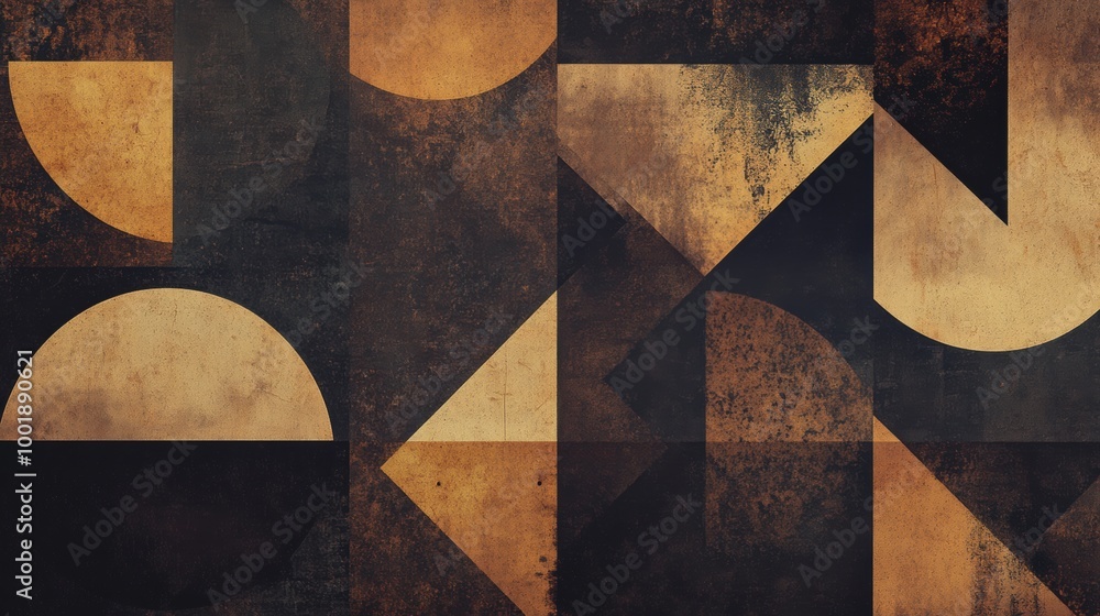 Poster abstract geometric shapes including triangles and circles filled with rich coffee textures create a 