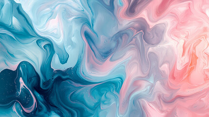Obraz premium Colorful elegant pastel swirl of blue pink marble painting design background, oil color art canvas paint fluid motion in water, ai generated. Fluid Art. Illustration