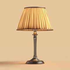 Fototapeta premium An elegant table lamp with a pleated fabric shade and a gleaming gold base.