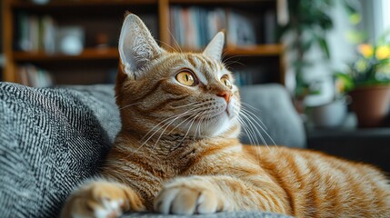 Orange Tabby Cat Resting in Cozy Living Room